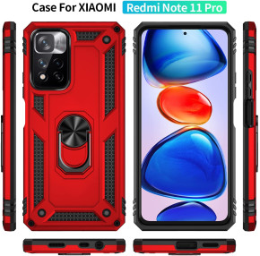 Луксозен силиконов гръб с твърда част Hybrid Anti-Fall с метална ринг стойка за Xiaomi Redmi Note 11 Pro 4G и  5G /  Xiaomi Redmi Note 12 Pro 4G червен 